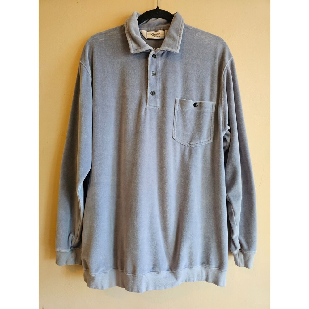 Classics by Palmland Mens Polo Shirt Med Velour Knit Banded Hem Vintage